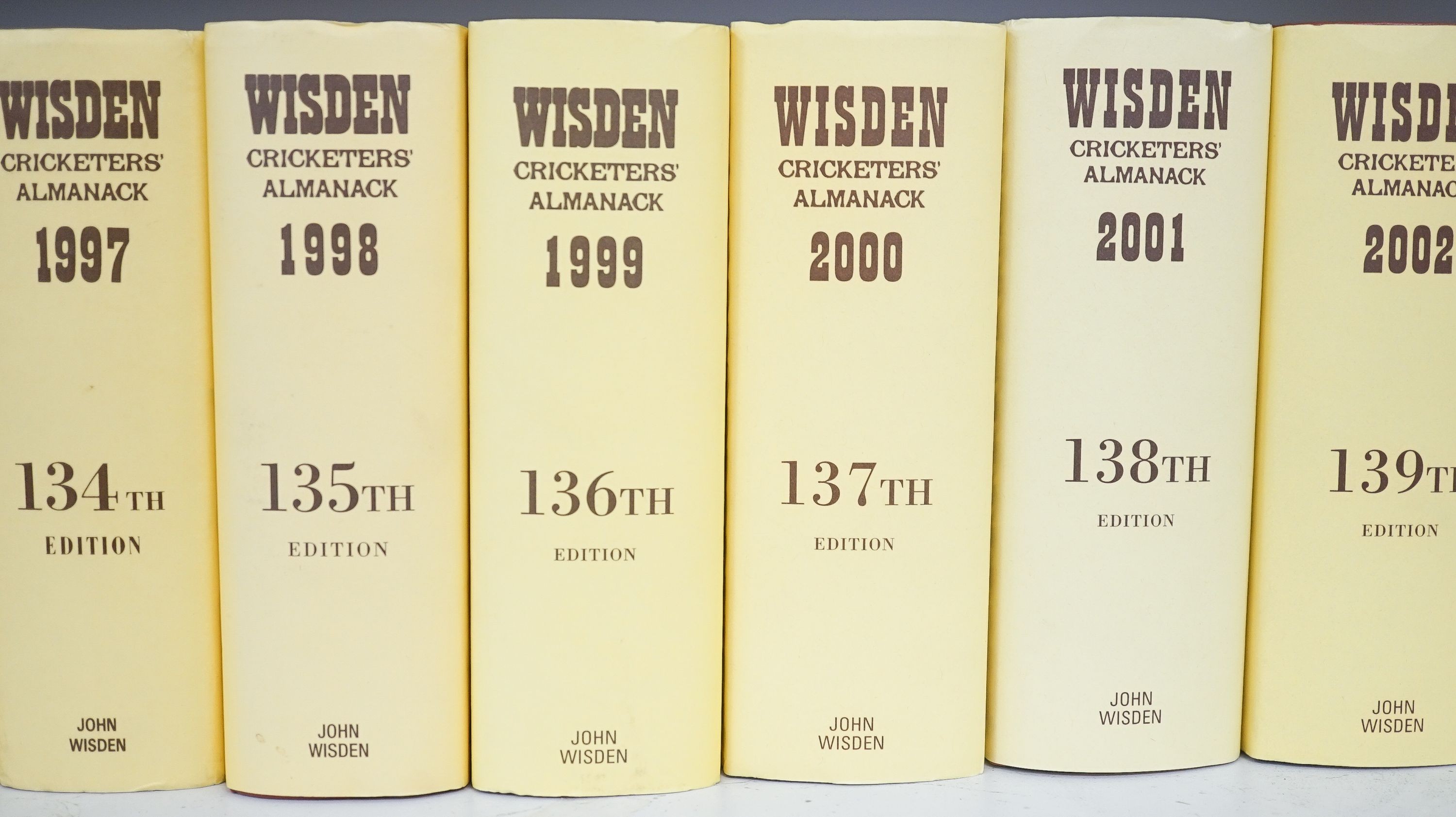 Wisden, John - Cricketers' Almanack, 82 vols, consisting: 1947/48 (soft back), 1949-1964 (hardback, without d/j's), 1965 (hardback with dj), 1966 (hardback, without dj), 1967-2020 (hardbacks, with d/j's), plus duplicates